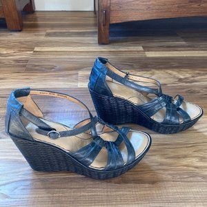 Born Black Leather Wedge Sandals